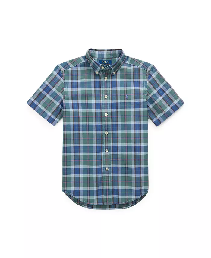

Рубашка с коротким рукавом в клетку Big Boys Polo Ralph Lauren, синий