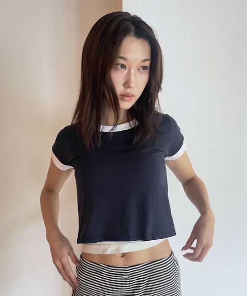 

Футболка с контрастной отделкой, базовый крой, бренд FOLLOWIN, цвет темно-синий