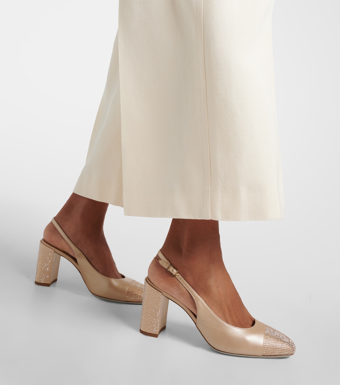 Туфли-лодочки Kristen с кожаной отделкой и открытой пяткой Rene Caovilla, Beige Gold Crystals — фото 4