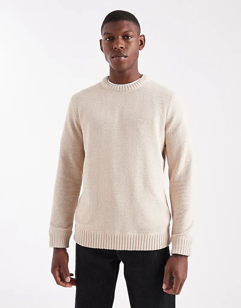 

Джемпер ONLY & SONS из шенилла с круглым вырезом бежевого цвета