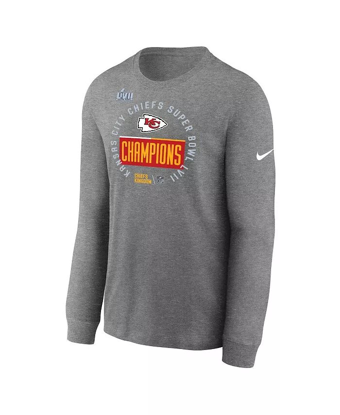 Мужская футболка Heather Gray Kansas City Chiefs Super Bowl LVII Champions Locker Room Trophy Collection с длинным рукавом Nike — фото 2