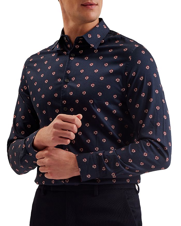 

Mikceal Рубашка с длинным рукавом в облегающем крое с цветочным принтом Ted Baker, синий