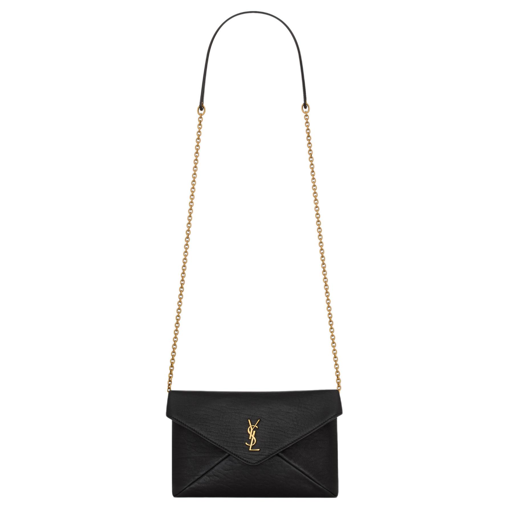 

SAINT LAURENT Одно плечевая сумка-клатч из овчины черная для женщин