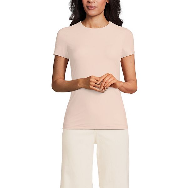 

Женский короткий рукав двойной слой воротник-гольф трикотажный топ Lands' End, Pink Opal