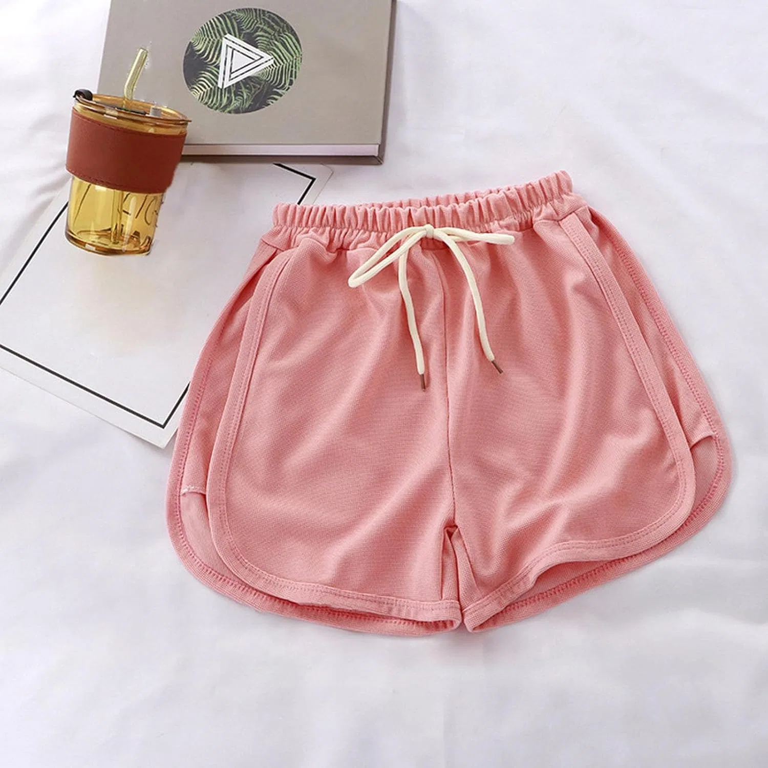 Шорты для девочек, хлопок, свободный крой, резинка, шнурок, Pink — фото 4