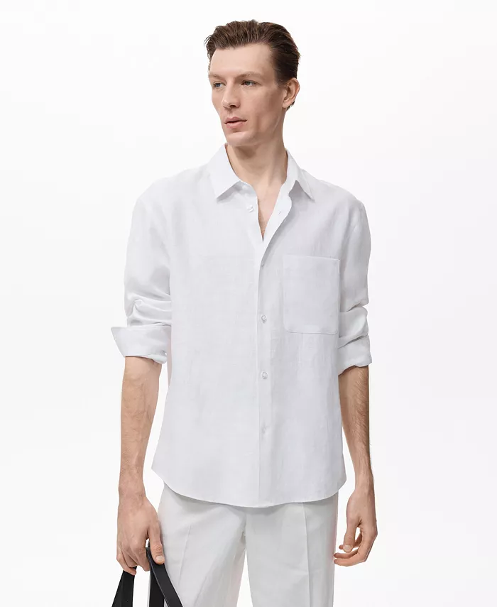 

Мужская льняная рубашка с карманами Mango, загар/бежевый