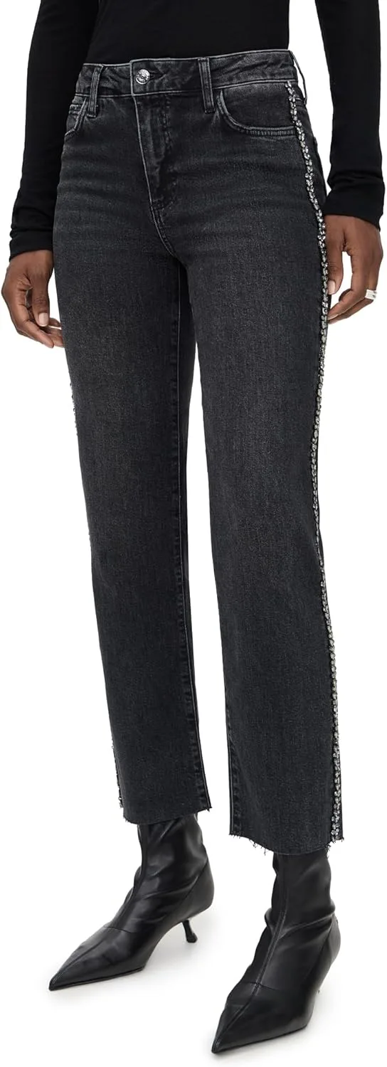 

PAIGE Women's Mason Ankle Glitz Black Embellished Jeans