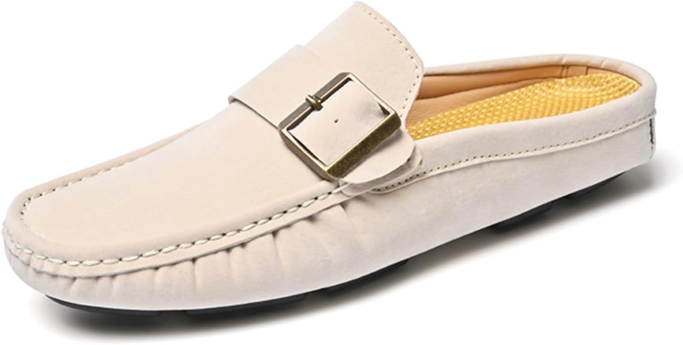 

Мужские замшевые мюли с золотой пряжкой - стильные слипоны без задника, удобная повседневная и офисная обувь Aokisx