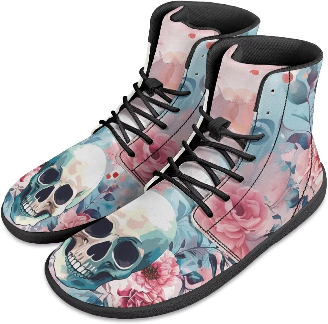 

Мужские босоножки Jeiento Skull, высокие кроссовки из ПУ-кожи для ходьбы, легкие ботинки с широкой носовой частью, шнуровка, беговые кроссовки, Skull Flower