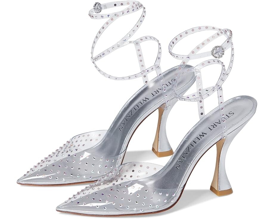 

Туфли Stuart Weitzman Glam Xcurve 110 Wrap Pump, цвет Clear/Silver/Clear Aurora