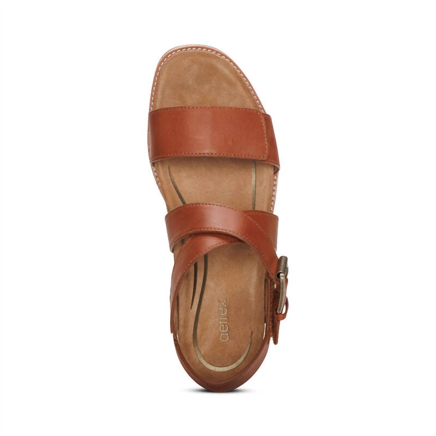Women's Kristin Adjustable Cross Strap Low Heel Sandals In Cognac Aetrex, Cognac — фото 4