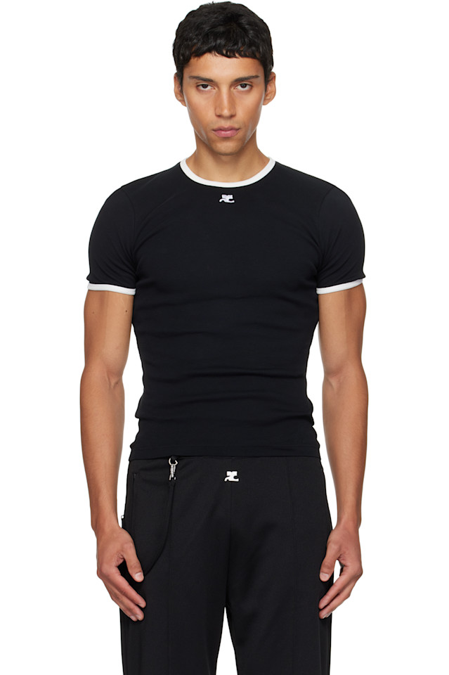 

Courrèges Черная контрастная футболка с фирменным знаком