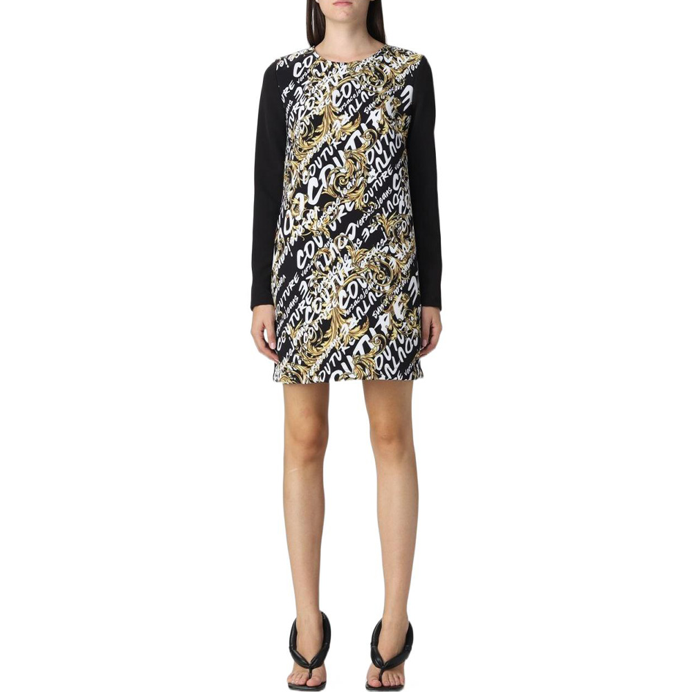 

Весна-Осень 2022 Длинное Платье с Рукавами Женское Черное VERSACE JEANS