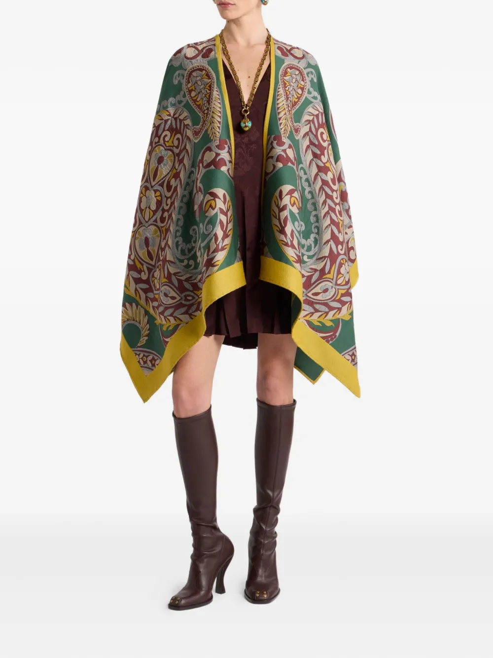 Кейп из смесовой шерсти с узором пейсли ETRO, зеленый — фото 2