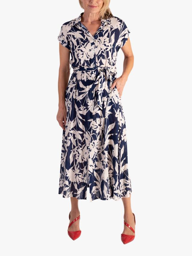 

Цветочное платье-рубашка из льняной смеси chesca, Navy/White