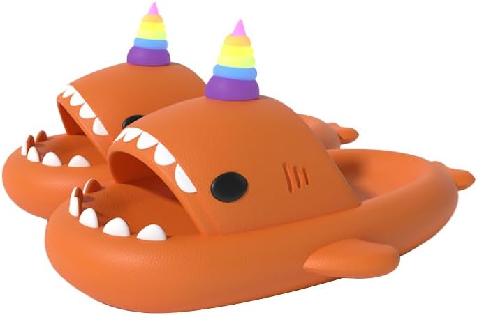

Тапочки Zureto Unicorn Shark с подсветкой, забавные тапочки-единорог и акула для женщин, летние, с толстой подошвой, материал EVA, для пар, оранжевый