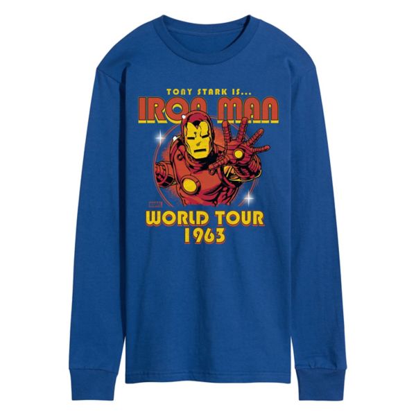 

Мужская футболка с длинным рукавом "Iron Man World Tour 1963" в винтажном стиле Marvel, синий