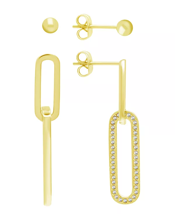 

Комплект из полированных серег-гвоздиков с шариками и гвоздиком-зажимом из прозрачного хрусталя, позолоченный And Now This, gold-tone