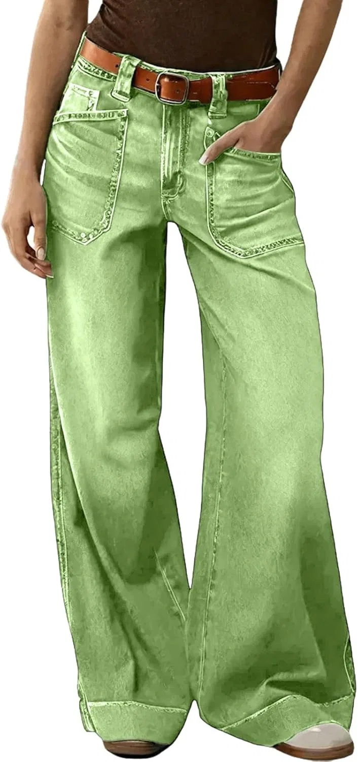 Джинсы wide leg, Y2K, A07 Light Green — фото 2