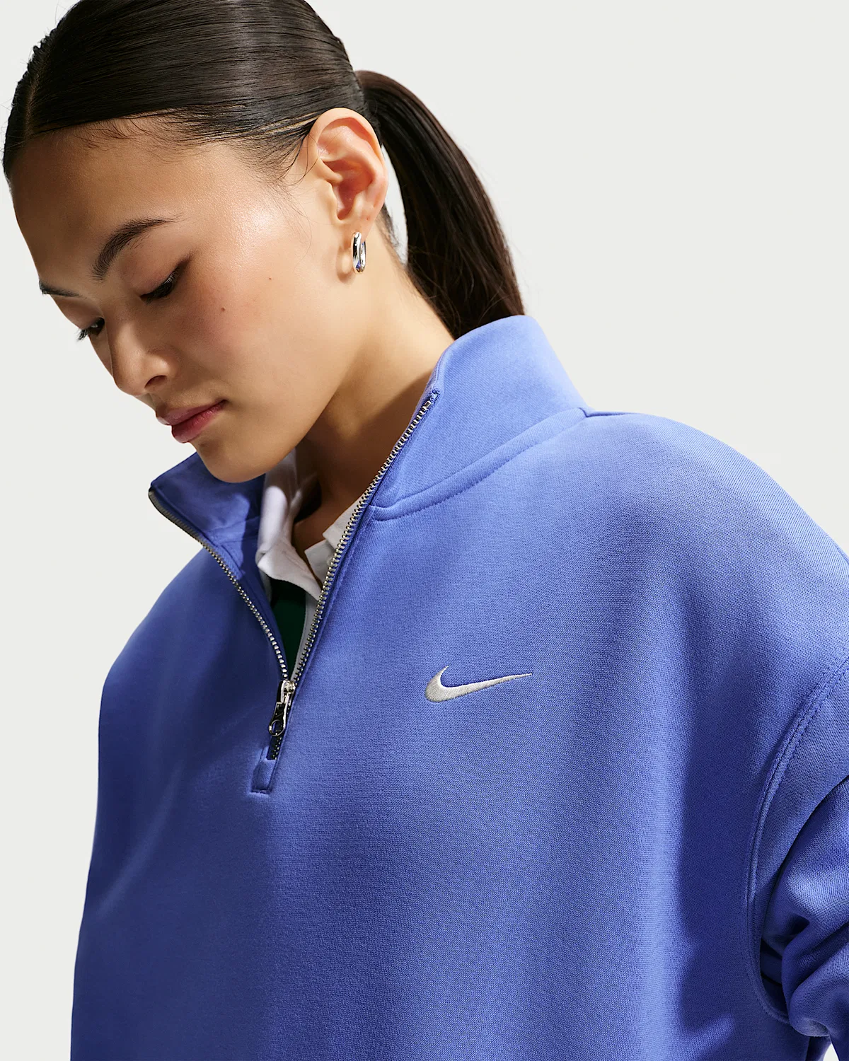 Женская удлиненная толстовка Nike Sportswear Phoenix Fleece оверсайз с 1/4-застежкой, Light Medium Blue/Sail — фото 3