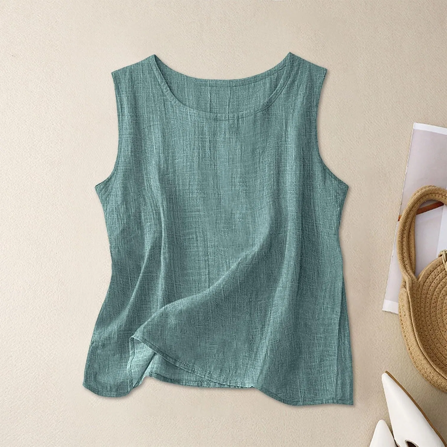 Женский топ-майка из льна и хлопка, Seafoam Green — фото 3