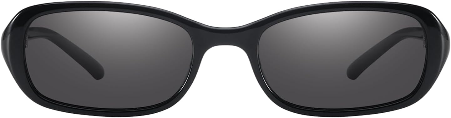 

Ретро-солнцезащитные очки для женщин и мужчин в винтажном стиле 90-х, маленькие прямоугольные солнцезащитные очки, модные узкие очки 2026 года DreamCalf, A03- Black/Grey