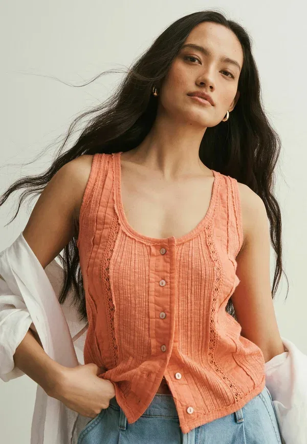 Топ без рукавов Regular fit pintuck button through sleeveless top, бренд Next, персиково-розовый
