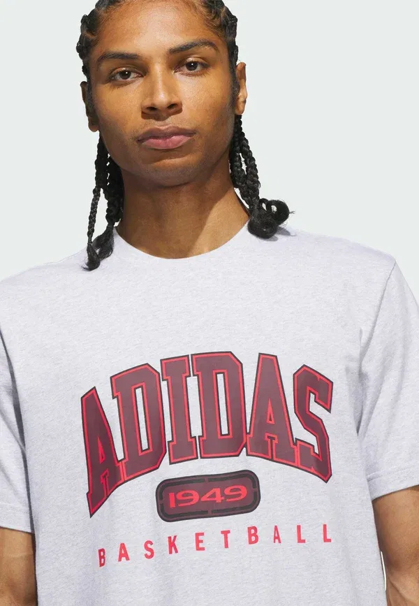 Футболка с принтом Adidas Performance Collegiate, светло-серый меланж — фото 3