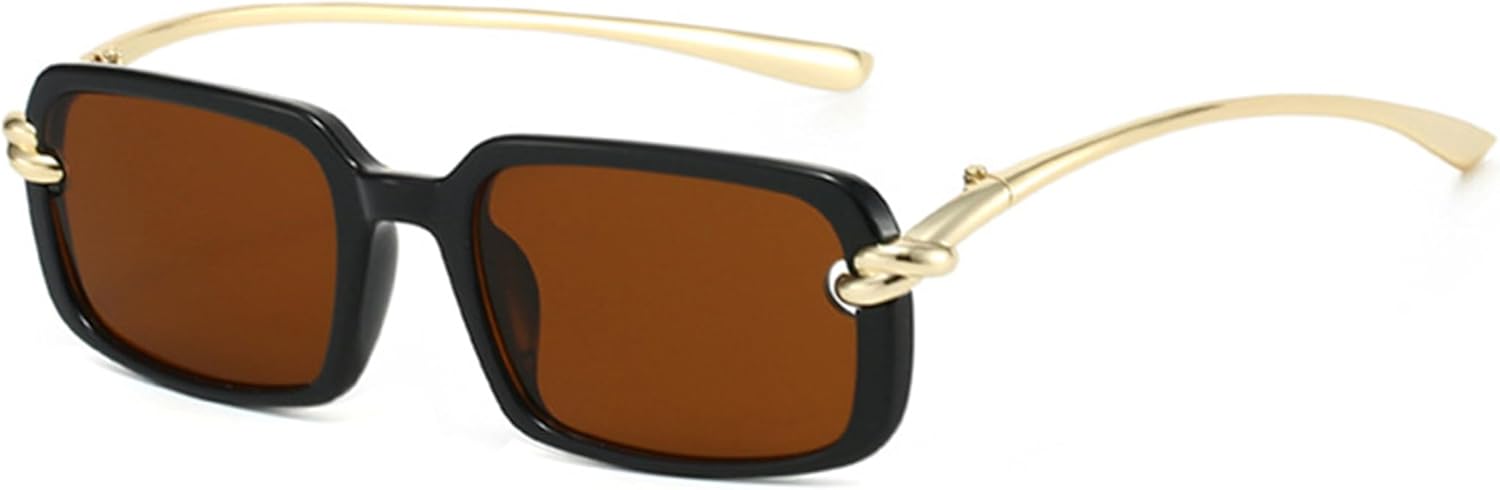 

Солнцезащитные очки Bullabulling в стиле ретро Y2k для женщин и мужчин, модные квадратные узкие солнцезащитные очки золотистого цвета с защитой от УФ-излучения UV400, Black Tea