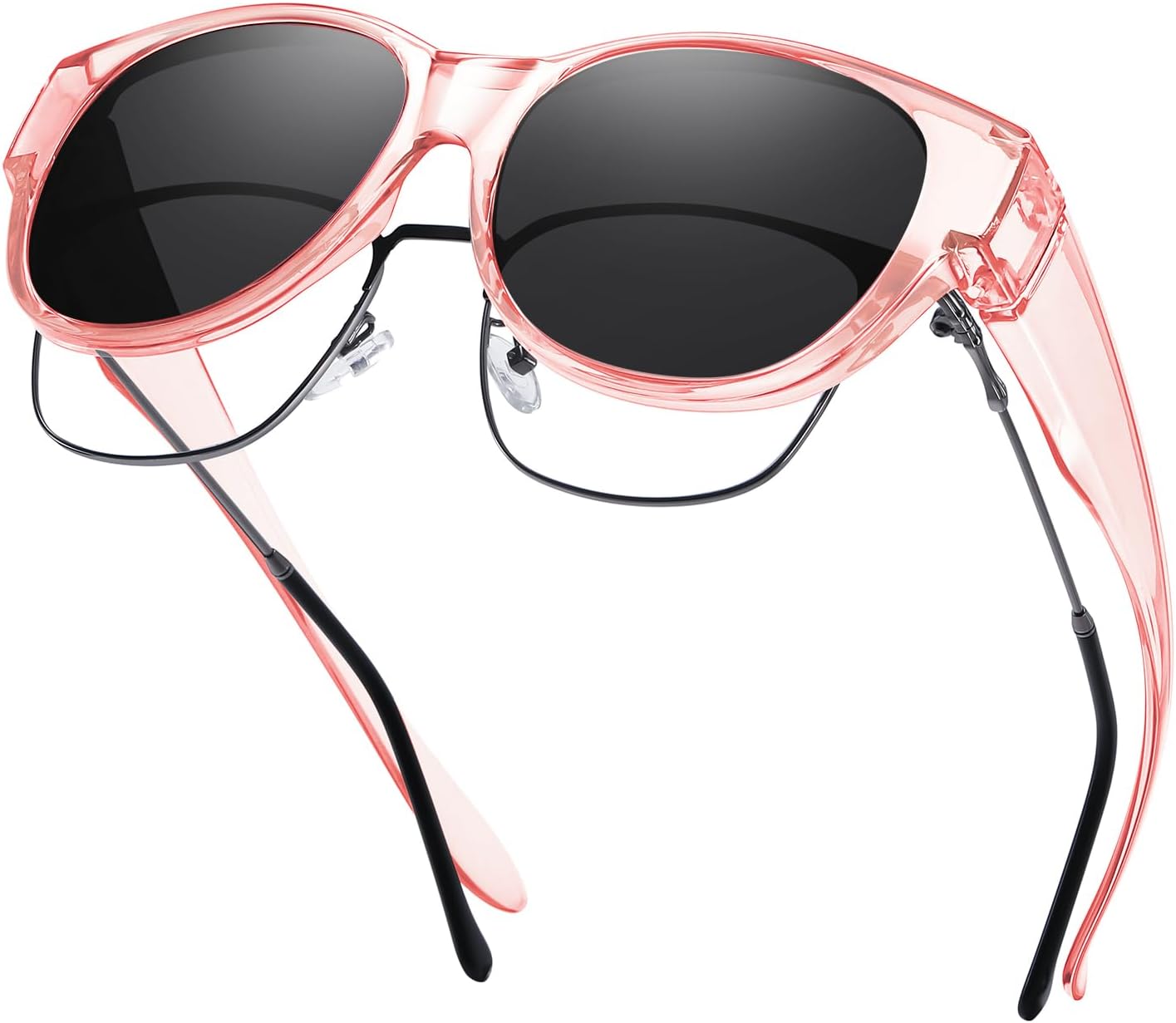 

Солнцезащитные очки GEGURI Fit Over Glasses с поляризацией, для женщин и мужчин, стильный дизайн «кошачий глаз», 100% защита от УФ-излучения, L Size Transparent Pink Frame Grey Lens