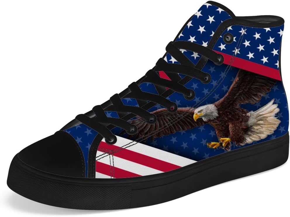 

Мужские и женские высокие кеды chebing с американским флагом на канве, высокие кроссовки для 4 июля, повседневные шнуровки, синий
