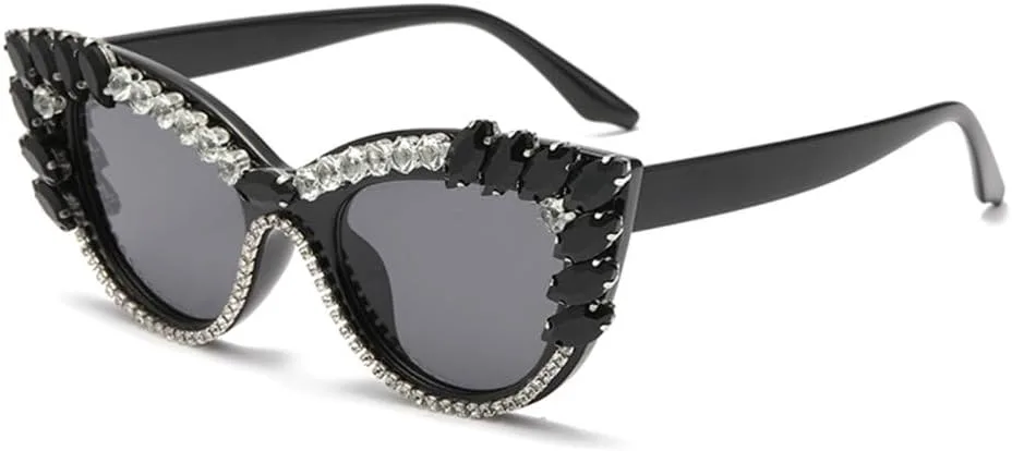 

Модные очки «кошачий глаз» в крупной оправе с бриллиантовой инкрустацией для женщин, солнцезащитные очки с защитой от солнца и бриллиантами MTZJH, Black Black