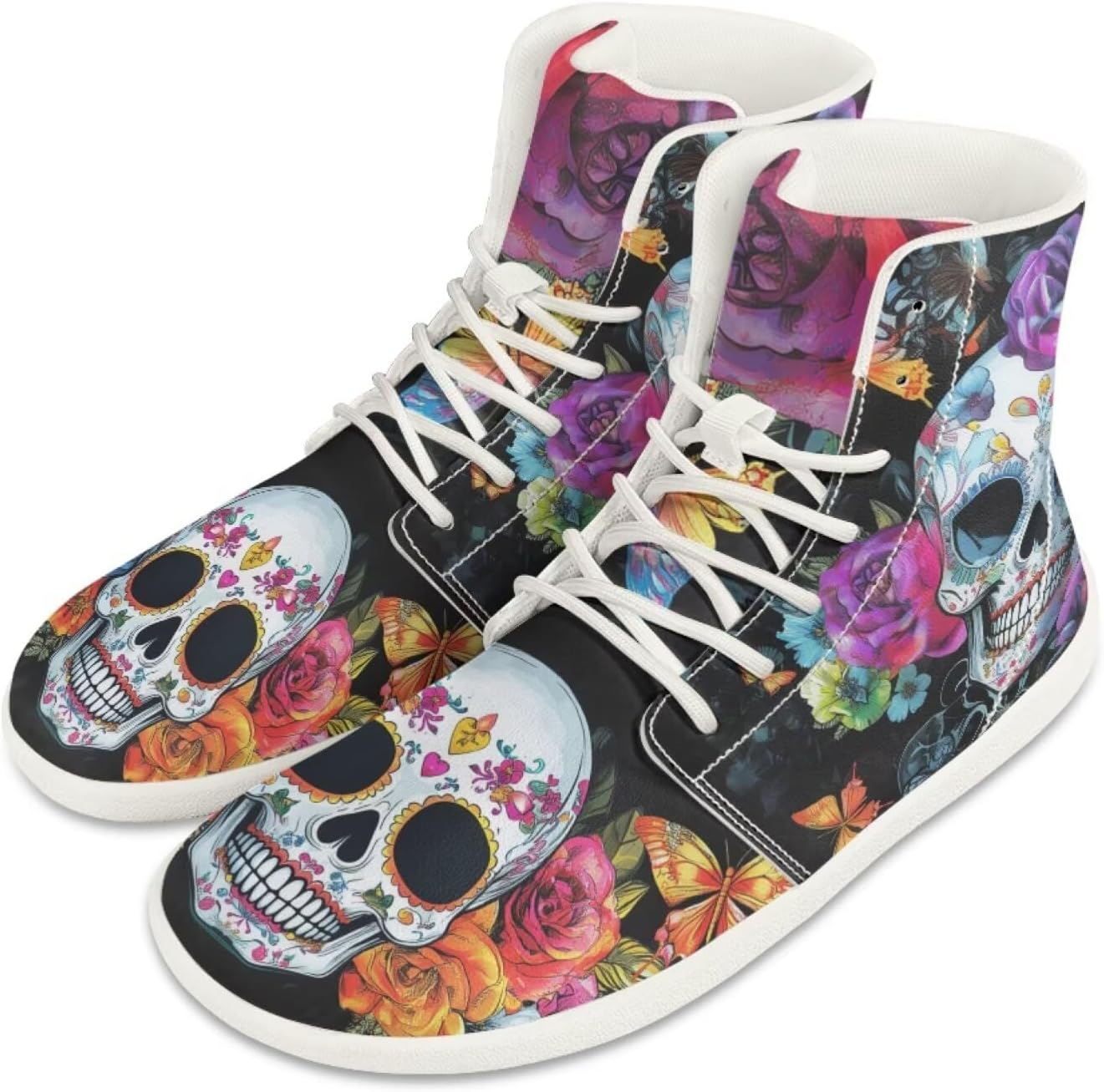 

Мужские минималистичные кроссовки Jeiento, обувь-босоножки с черепом, ботинки с широкой носочной частью, кроссовки для бега, легкие спортивные кроссовки, рабочая обувь для плоской стопы, Colorful Flower and Sugar Skull