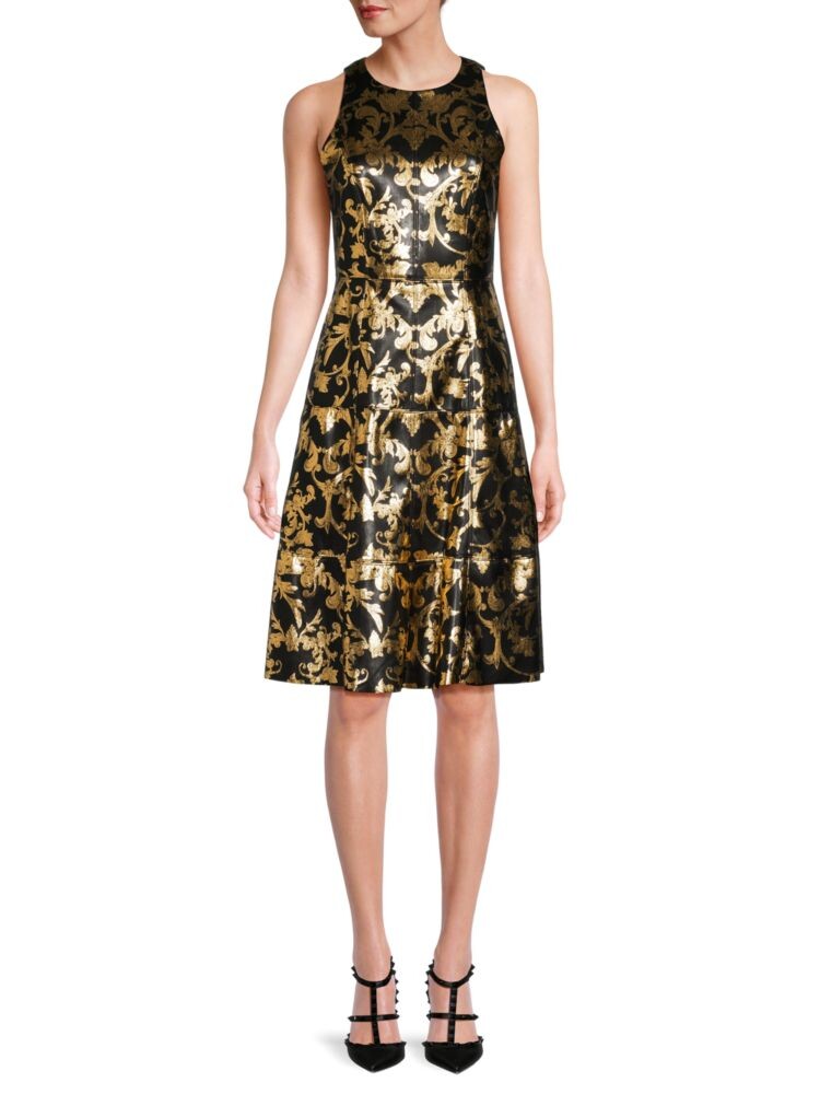 

Расклешенное платье Leandra из искусственной кожи из парчи Alice + Olivia, золото, Желтый, Расклешенное платье Leandra из искусственной кожи из парчи Alice + Olivia, золото