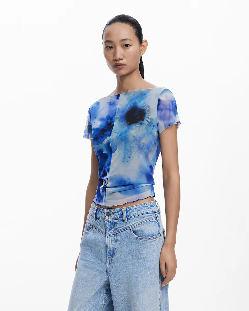 

Женская футболка с тюлевой отделкой Desigual, синий