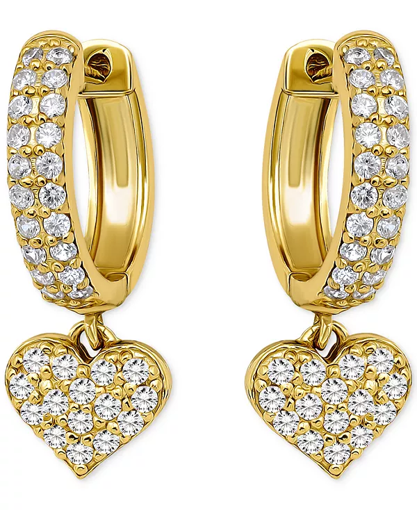 

Серьги-Кольца с подвесками в форме сердца из кубического циркония (1-1/20 карата), эксклюзивно в Macy's Giani Bernini, gold