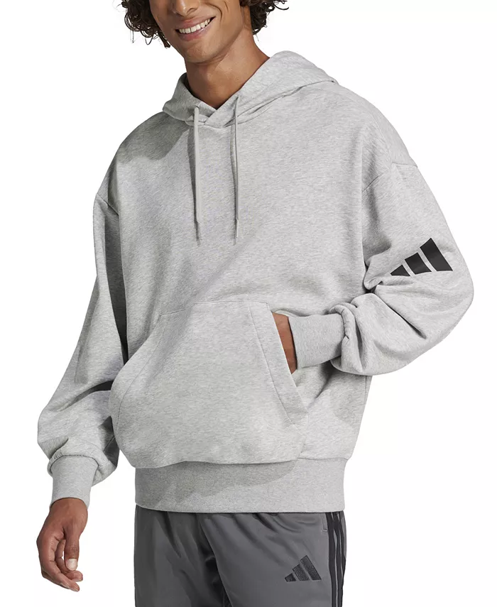 

Мужская худи Essentials Three Bar свободного кроя из френч-терри adidas, серый