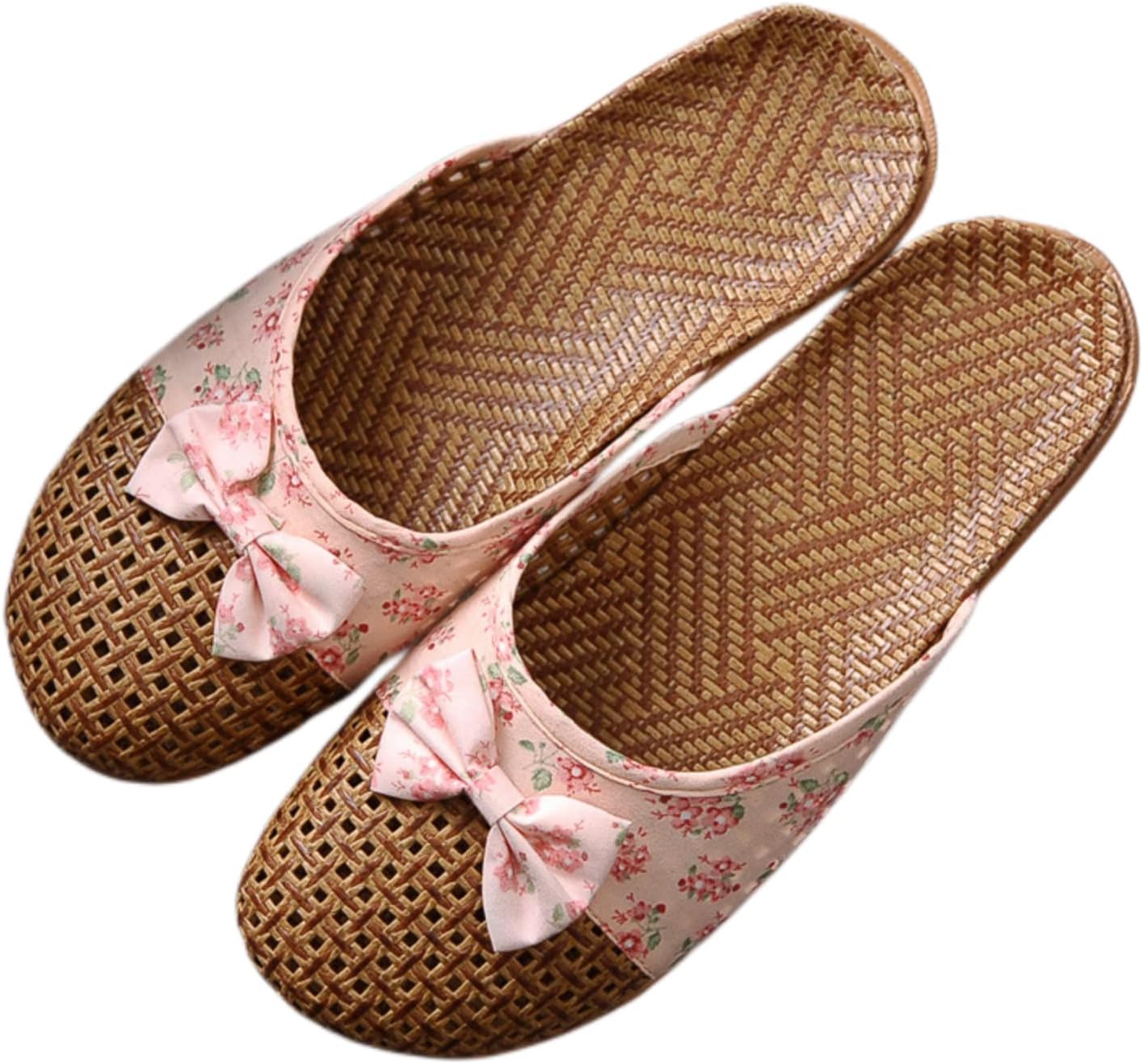 

Плетеные тапочки Zuwxeu из винной травы для лета, льняные тапочки для дома, противоскользящие коврики из травы, бамбуковые сандалии для женщин и мужчин, розовый