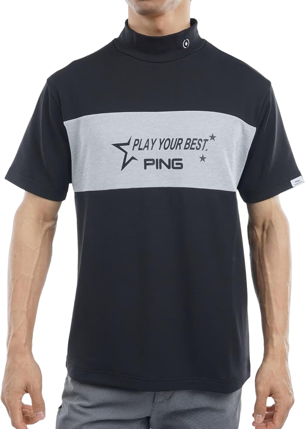 

Мужская рубашка с коротким рукавом и высоким воротником (легкая, эластичная, с защитой от УФ-излучения) / Рубашка для гольфа / 621-4267801 Ping Apparel, черный