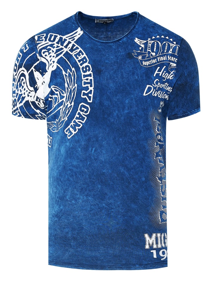 

Футболка с кислотной стиркой и принтами темно-синего цвета Rusty Neal, Синий, Футболка с кислотной стиркой и принтами темно-синего цвета Rusty Neal