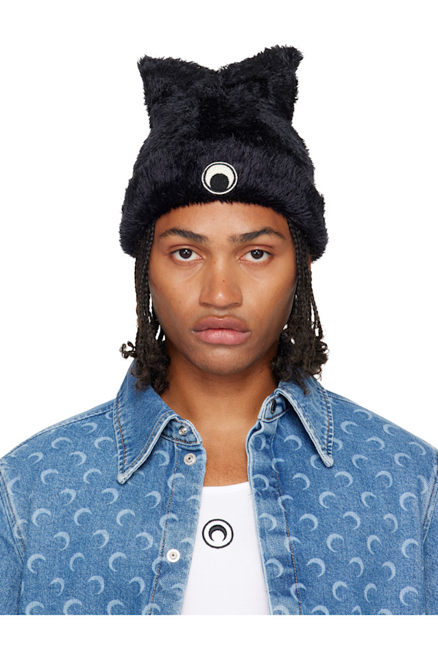 

Пушистая вязаная шапка-бини в стиле каваи Marine Serre, черный