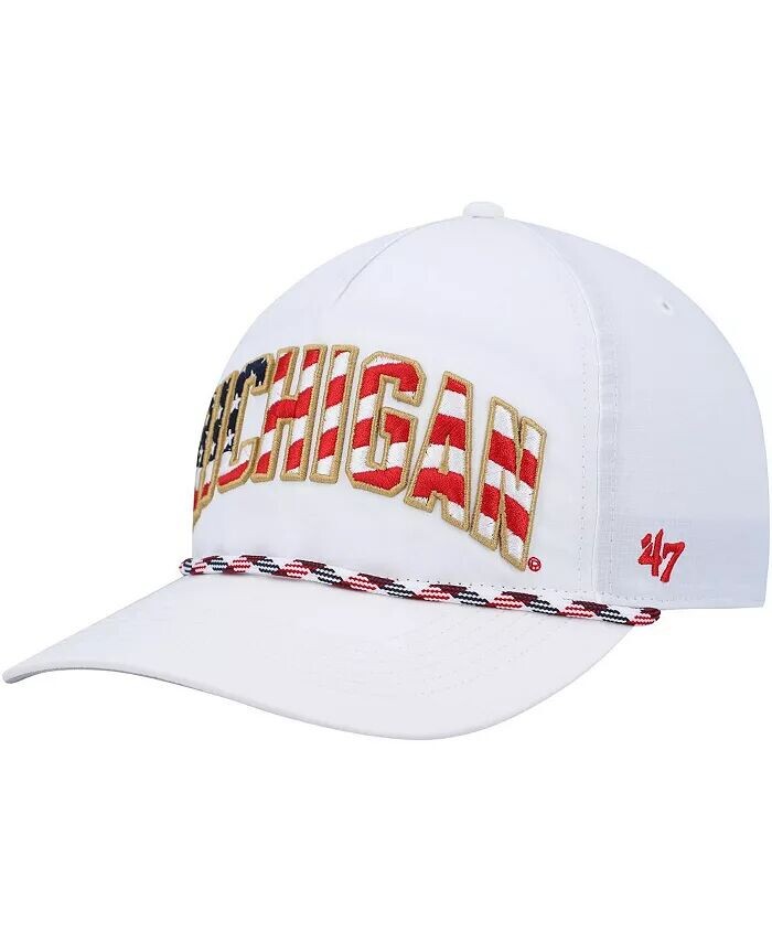 

Мужская кепка Snapback '47 White Michigan Wolverines со звездами и полосками и флагом Flutter Hitch '47 Brand