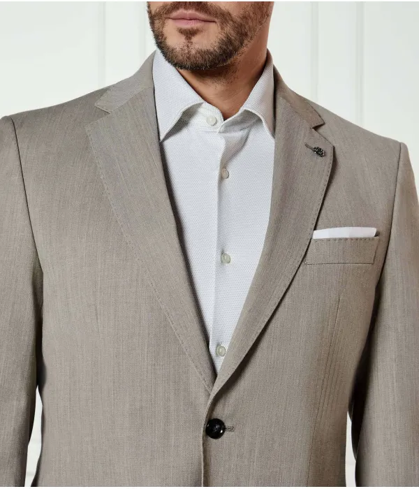 Элегантный шерстяной жакет h-hutson-233 Slim fit Boss, бежевый — фото 4