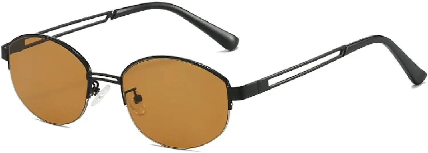 

Винтажные металлические овальные женские солнцезащитные очки класса люкс для мужчин, для активного отдыха, защита от УФ-излучения UV400 TOIPASTN, Black Tea