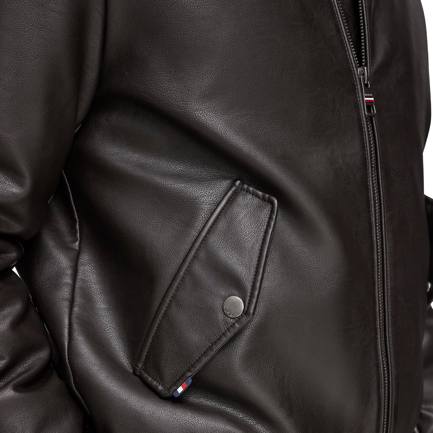 Мужская куртка-бомбер из искусственной кожи Tommy Hilfiger, Dark Brown Laydown Collar — фото 3
