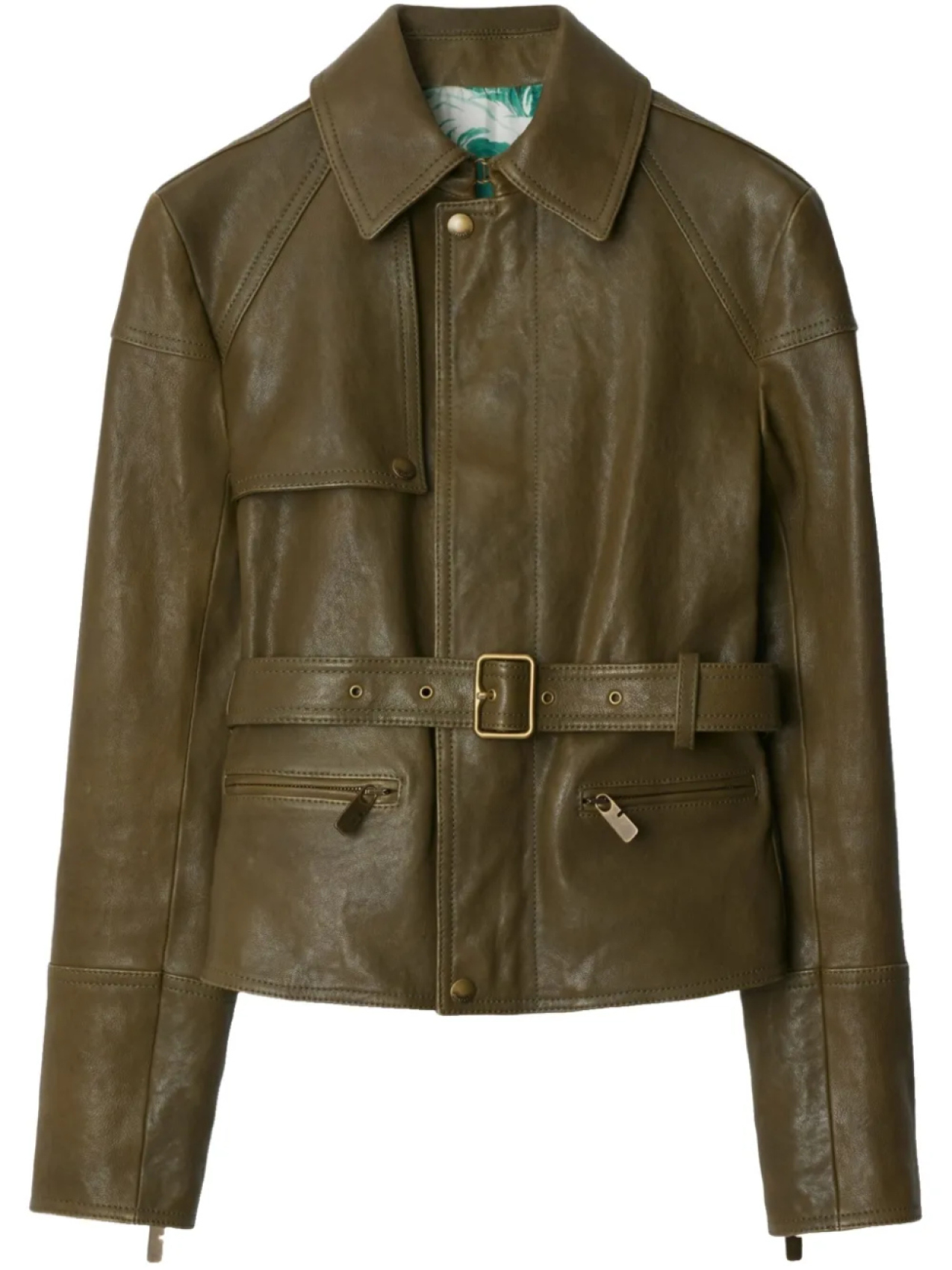 

Burberry кожаное пальто с поясом, зеленый