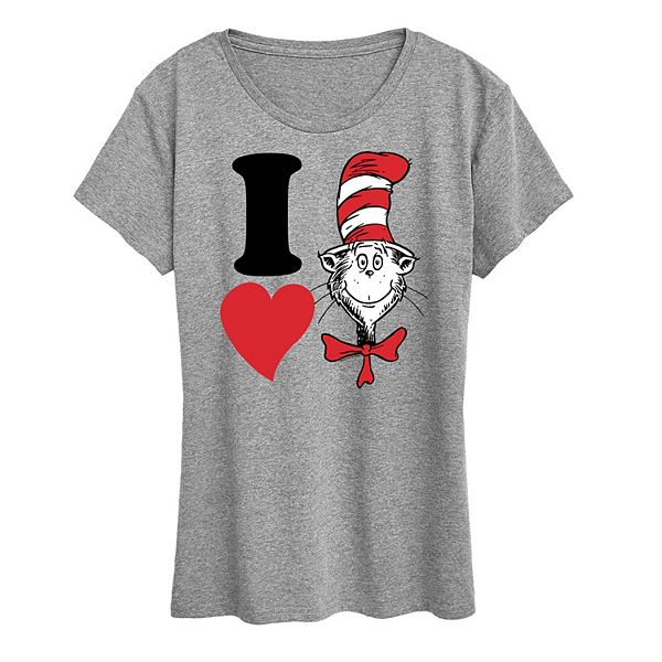 

Женская футболка с принтом i love cat in the hat Dr. Seuss, Heather Gray