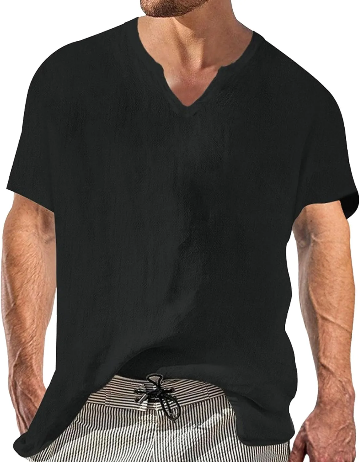 

Мужская удлиненная футболка Henley с V-образным вырезом и ребристой вязкой TrndTrsure