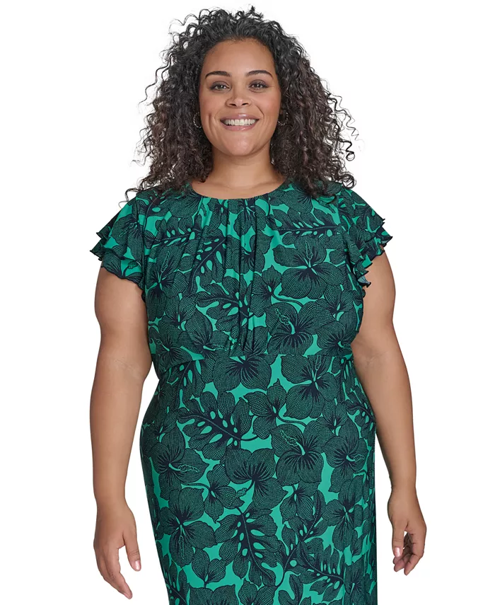 

Платье с рукавами-крылышками Plus Size Dotty Hibiscus Tommy Hilfiger, зеленый