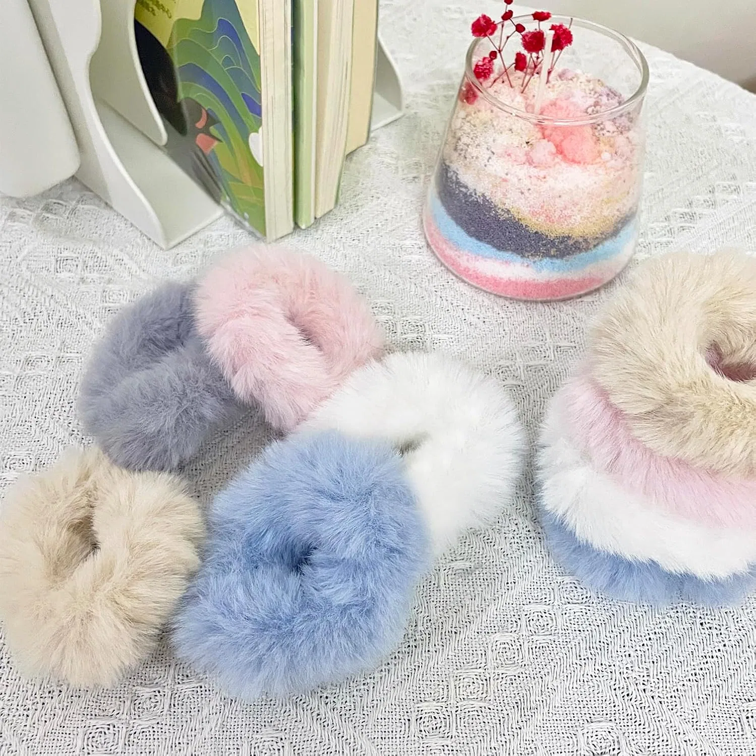 Набор плюшевых резинок для волос, 10 шт. Keyri, White+Pink+Blue+Grey+Khaki — фото 4